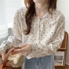 Floral Print Ruffled Blouse Beige - One Size