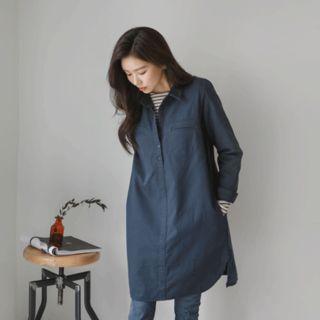 Welt-pocket Half-placket Shirtdress