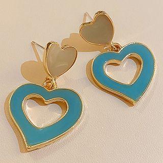 Heart Glaze Dangle Earring 1 Pair - Silver Needle - Blue - One Size