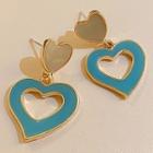 Heart Glaze Dangle Earring 1 Pair - Silver Needle - Blue - One Size