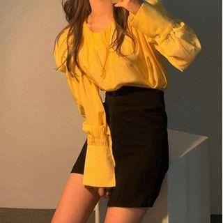 Long-sleeve Plain Blouse / Mini Fitted Skirt