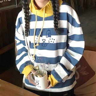 Cartoon Embroidered Striped Pullover