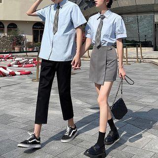 Couple Matching Shirt With Necktie / Mini A-line Skirt / Pants