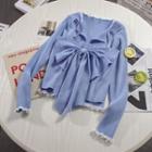 Set: Lace Trim Cardigan + Bow Knit Camisole Top