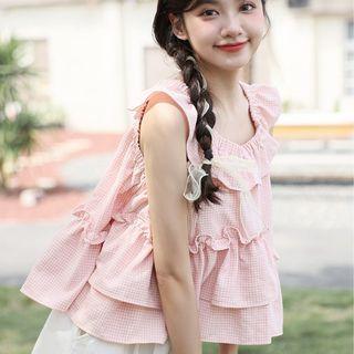 Sleeveless Plaid Layered Top + Plain Pants