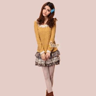 Mock Two-piece Lace Trim Dress