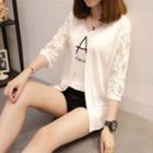 3/4-sleeve Lace Panel Knit Top