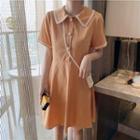 Short-sleeve Lace-trim Shirt Dress