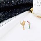 Non-matching Rhinestone Cocktail Earring 1 Pair - 925 Silver - Gold - One Size