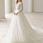 Long-sleeve Trained A-line Wedding Gown