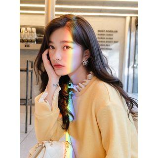 Mock Two-piece Long-sleeve Midi Pleated Dress