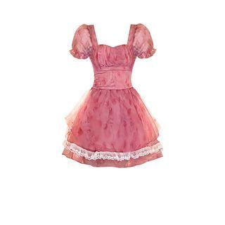 Puff-sleeve Lace Trim Corset Dress
