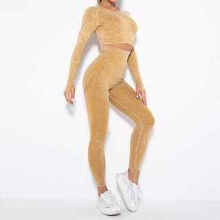 Set: Long-sleeve Tie Dye Sports Crop Top + Yoga Pants