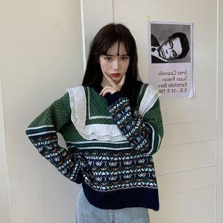 Patterned Frill Trim Sweater