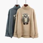 Mock Neck Owl Applique Sweater