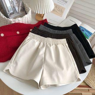 Plain Pu High Waist Wide Legs Shorts