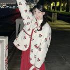 Cherry Pattern Fleece Button Jacket / Long-sleeve Turtleneck Top / Frill Trim Midi A-line Overall Dress
