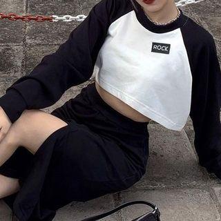 Rock Lettering Colorblock Crop Top
