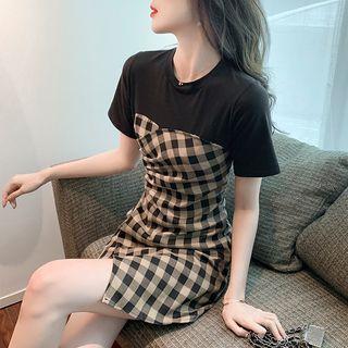 Short-sleeve Gingham Check Sheath Dress (various Designs)