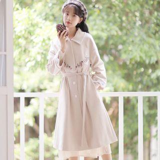 Collared Embroidered Midi Coat