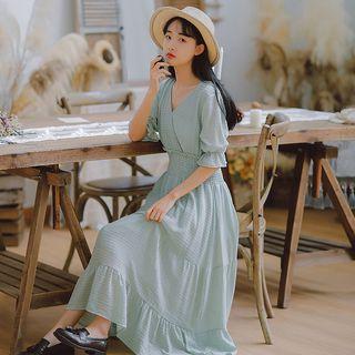 Elbow Sleeve V-neck Dress