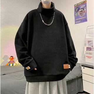 Lettering Patch Mock-neck Sweatshirt