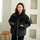 High-neck Sequin Puffer Jacket Black - One Size