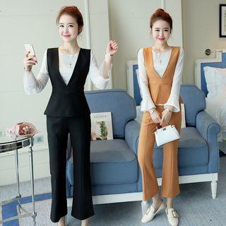 Set: Long-sleeve Top + Vest + Cropped Boot Cut Pants