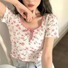 Short-sleeve Floral T-shirt White - One Size