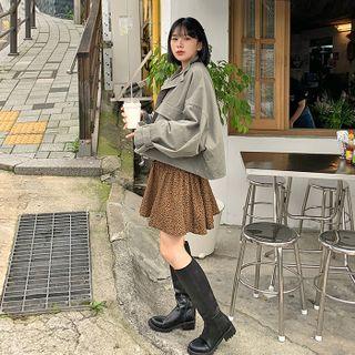 Smocked Flared Leopard Miniskirt