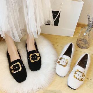 Twisted Buckled Furry Flats