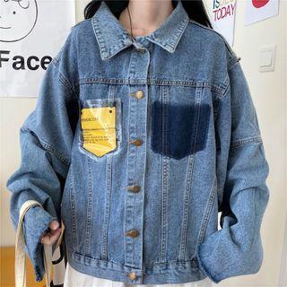 Transparent Lettering Pocket Denim Jacket