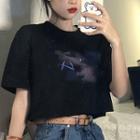 Short-sleeve Cloud Print Cropped T-shirt