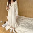 Bell-sleeve Lace Trim Midi Sleep Dress