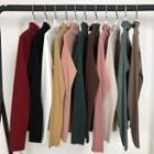 Plain Semi High-neck Long-sleeve Top