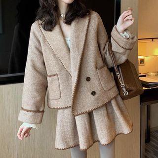 Shawl Collar Buttoned Jacket / A-line Skirt