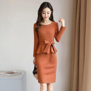 Mock-two-piece Long-sleeve Plain Dress