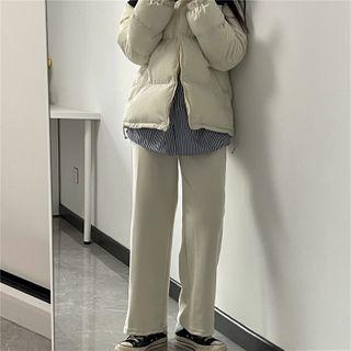 High-waist Drawstring Plain Pants Almond - One Size