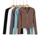 Long-sleeve V-neck Hook-closure Top