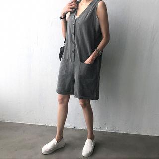 V-neck Sleeveless Shirtwaist Playsuit