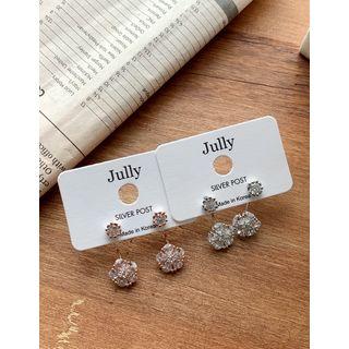 Flower-rhinestone Drop Earrings