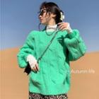 Cable-knit Loose-fit Sweater / Cowl-neck Plain Top