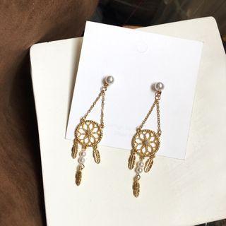 Faux Pearl Alloy Dream Catcher Dangle Earring 1 Pair - S925silver Earrings - One Size