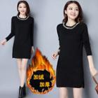 Long-sleeve Fleece-lined Knit Dress