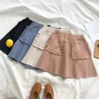 Double-pocket Ruffled-trim High-waist Knit Skirt