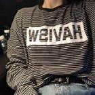 Long-sleeve Letter Striped T-shirt Stripes - Black - One Size