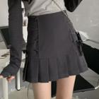 High-waist Lace-up Plain Pleated Skirt