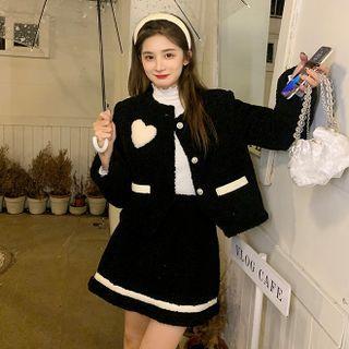 Fleece Cropped Jacket / Mini A-line Skirt