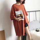 Plain Loose-fit Irregular Short-sleeve T-shirt