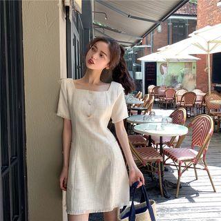 Short-sleeve Square Neck A-line Mini Dress